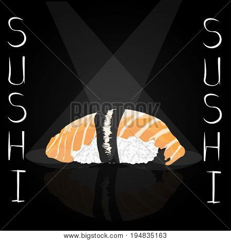 Vector image sushi on black background with inscription
