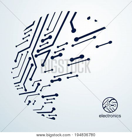 Vector abstract technology illustration with circuit board. High tech digital scheme of electronic device. Technology microchip abstract background