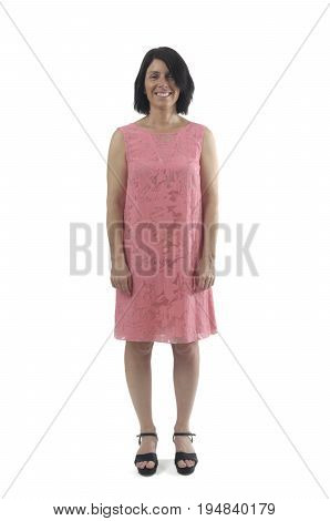 A Woman With Pink Dress And White Background