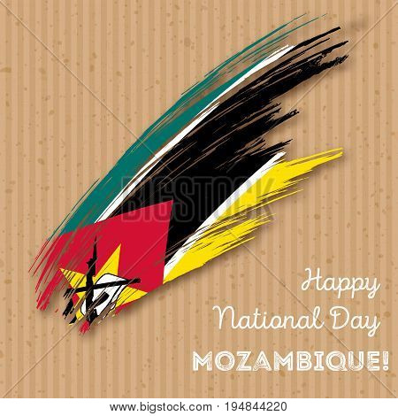 Mozambique Independence Day Patriotic Design. Expressive Brush Stroke In National Flag Colors On Kra