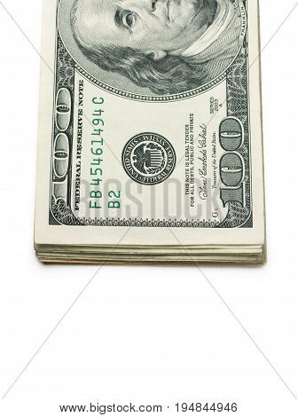 A Stack of Hundred Dollar Bills on a White Background