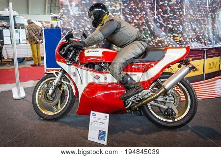 STUTTGART GERMANY - MARCH 18 2016: Sport motorcycle Laverda 1000 Cico 1975. Europe's greatest classic car exhibition 