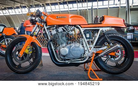 STUTTGART GERMANY - MARCH 18 2016: Sport motorcycle Laverda RGS Racing 1983. Europe's greatest classic car exhibition 