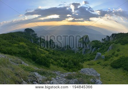 Beautiful Ceahlau massif Eastern Carpathians Moldova Romania