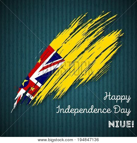 Niue Independence Day Patriotic Design. Expressive Brush Stroke In National Flag Colors On Dark Stri