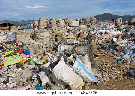 Kota Kinabalu, Malaysia - 09 July, 2017: Big Bags Contained Reusable And Recyclable Items And Materi