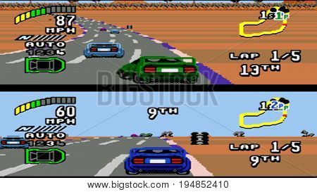 KURSK. RUSSIA - JUNE 26, 2017: the gameplay is one of the popular games on the console that was popular in the 90s.