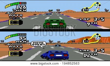 KURSK. RUSSIA - JUNE 26, 2017: the gameplay is one of the popular games on the console that was popular in the 90s.