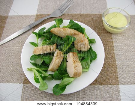 Corn salad with chicken and mustard dressing