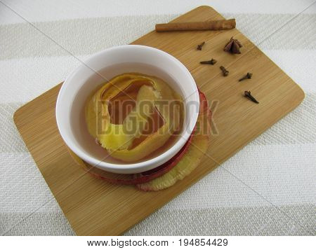 Freshly brewed tea from red apple peel