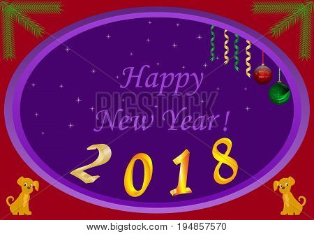 Happy New Year 2018. Colorful background with ribbons and confetti. Greeting card, brochure, or poster template. Vector illustration.