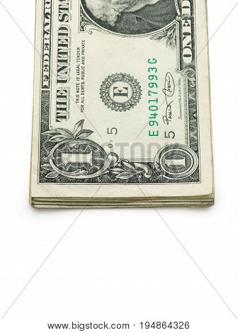 A Stack of One Dollar Bills on a White Background