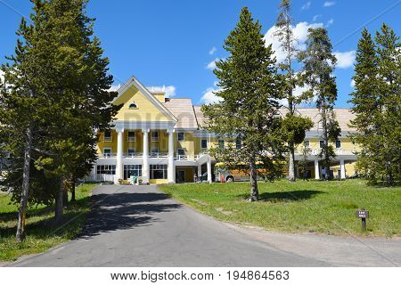 YELLOWSTONE NATIONAL PARK, WYOMING - JUNE 25, 21017: The Lake Hotel. The oldest and finest accommodation in the park is celebrating its 125th anniversary.