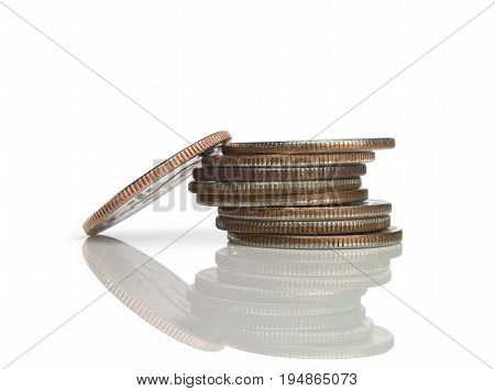 A Stack of Quarters on a White Background