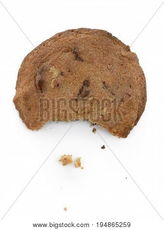 A Cookie with a Large Bite on a White Background