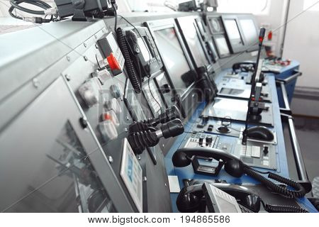 Ship control panel in  captain's bridge