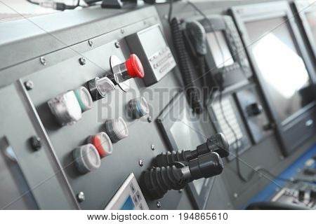 Ship control panel in  captain's bridge
