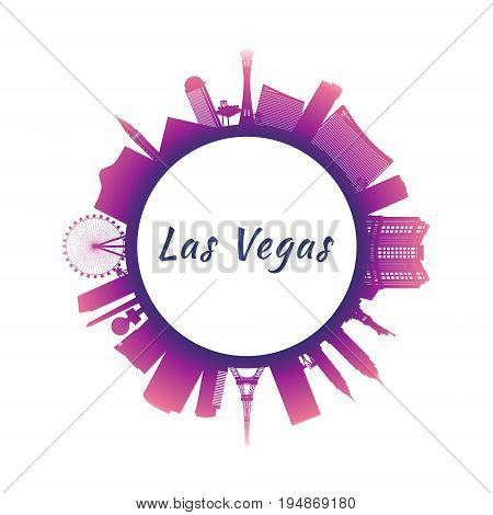 Silhouette Las Vegas Skyline with colorful Buildings. Image for Presentation Banner Placard and Website. Circle style. Vector illustration.