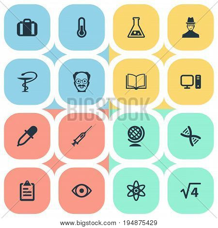 Vector Illustration Set Of Simple Knowledge Icons. Elements Researcher, Globe, Helix And Other Synonyms Engendering, Geography And Pipette.