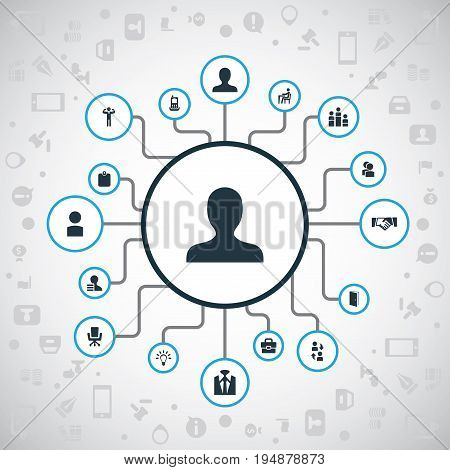 Vector Illustration Set Of Simple Resources Icons. Elements Team Lider, Creativity, Friendship And Other Synonyms Director, Profile And Work.