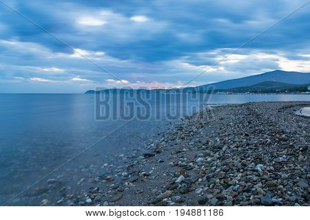 Long exposure of a dramatic sunset in greek island , Thasos