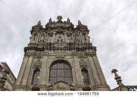 Facade of the Clerigos Church (Torre dos Clerigos) one famous panoramic viewpoint destination of Porto city Portugal.