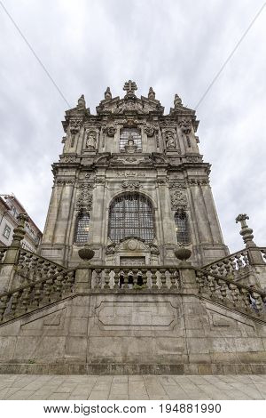 Facade of the Clerigos Church (Torre dos Clerigos) is one famous panoramic viewpoint destination of Porto city Portugal.