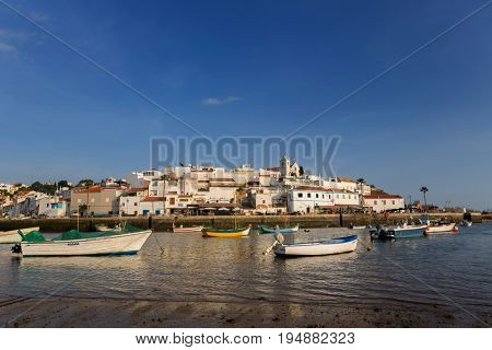FERRAGUDO, PORTUGAL - APRIL 24, 2017: Picturesque view of Ferragudo fishing village in Algarve, Portugal