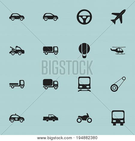 Set Of 16 Editable Transportation Icons. Includes Symbols Such As Auto, Autobus, Aircraft And More. Can Be Used For Web, Mobile, UI And Infographic Design.