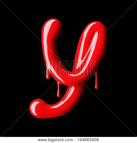 Glossy red letter Y uppercase. 3D rendering font with glint on black background.