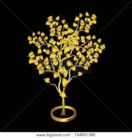 Gold Bodhi tree Isolated on black background, vector illustration.