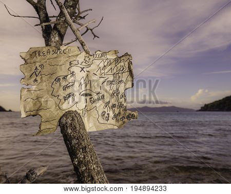 treasure map leading you through the dangerous trail of the island taking you to the secret at the end