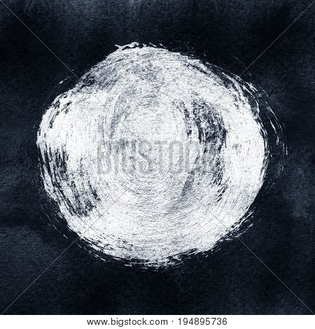 Acrylic Circle On Black Textured Background. White Round Uneven Shape For Text. Element For Differen