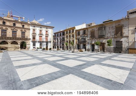 Historic square Plaza de Espana in the old town of Lorca. Murcia Province Spain