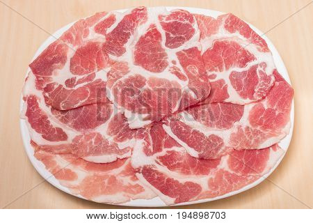 Raw red beef slice for Shabu and Sukiyaki Japanese style.  Can use to create menu in the restaurant.