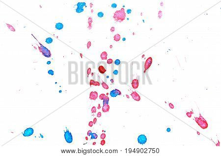Abstract two-color red blue ink splash. Ink blots. Elements of design. The water-soluble ink on white paper Leste. Abstractionism