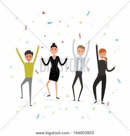 Successful business teamwork concept.Happy young business people.Business team of employees.Team of happy young man & woman icon.Business company partners.Vector illustration