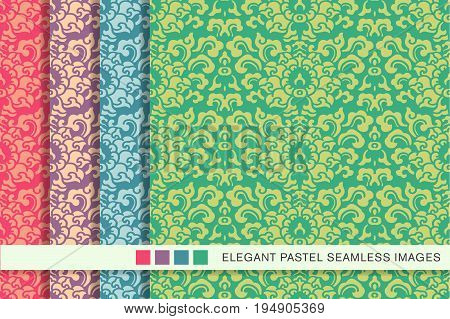 Elegant Seamless Pastel Background Set Sprial Curve Leaf Flower