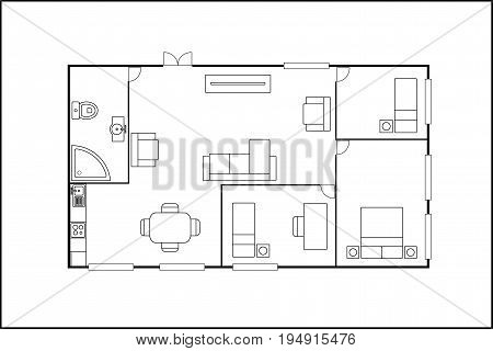building or flat plan with furniture, isolated on white background, stock vector illustration