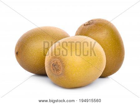 three whole yellow or gold kiwi fruit isolated on white background