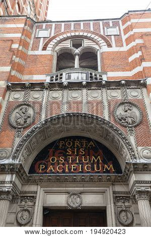 Westminster Cathedral Catholic Church neo-Byzantine style London United Kingdom. It is the largest Catholic church in England and Wales and the seat of the Archbishop of Westminster.