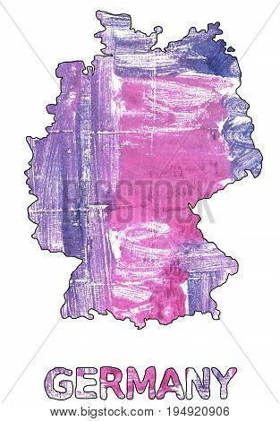 Hand-drawn abstract watercolor. Germany map outline. Used colors: White African violet Middle Blue Purple Magnolia Sky magenta Super pink Lenurple Dark blue-gray Purple mountain majesty.