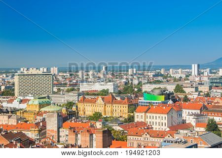 Zagreb down town skyline and modern business towers panoramic view, Croatia capital