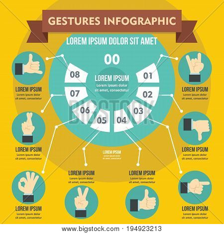 Gestures infographic banner concept. Flat illustration of gestures infographic vector poster concept for web