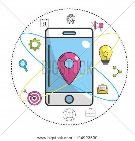 smartphone with ubication symbol and technology icon vector illustration