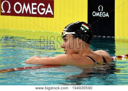 Hong Kong China - Oct 30 2016. Competitive swimmer Zsuzsanna JAKABOS (HUN) after Women's 400m Freestyle Preliminary Heat. FINA Swimming World Cup Preliminary Heats Victoria Park Swimming Pool.
