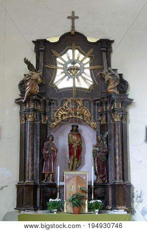 DONJA KUPCINA, CROATIA - NOVEMBER 14: Bound Jesus, altar in Parish Church of Saint Mary Magdalene in Donja Kupcina, Croatia on November 14, 2010.
