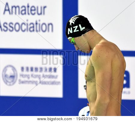 Hong Kong China - Oct 30 2016. Competitive swimmer HUNTER Daniel (NZL) before the Men's Freestyle 50m Preliminary. FINA Swimming World Cup Finals Victoria Park Swimming Pool.
