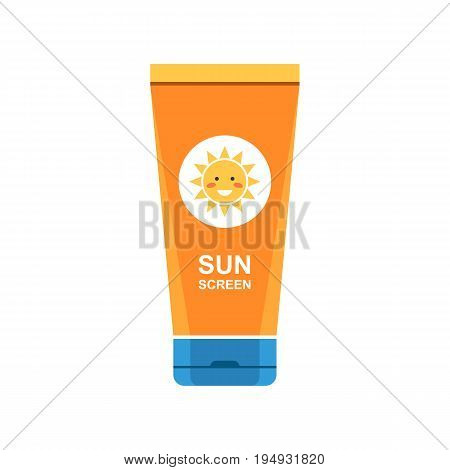 Sunscreen cream in tube symbol. Protection for the skin from solar ultraviolet light. Flat icon. Vector illustration isolated on white background