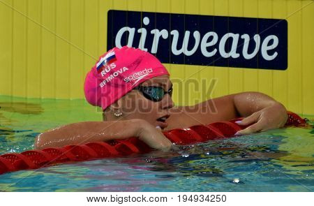 Hong Kong China - Oct 30 2016. Russian olympian and world champion breaststroke swimmer Yulia Yefimova after the Women's Breaststroke 200m Preliminary Heat. FINA Swimming World Cup.